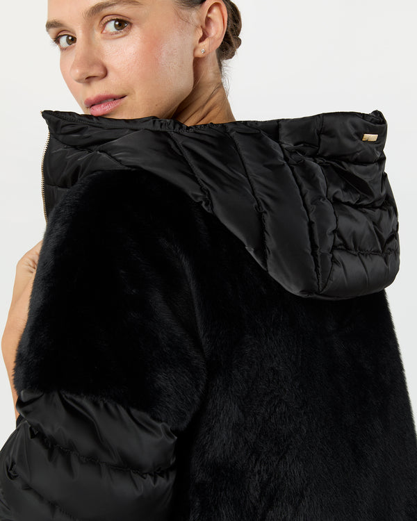 Sid Mashburn Satin Jacket With Faux Fur Front In Black