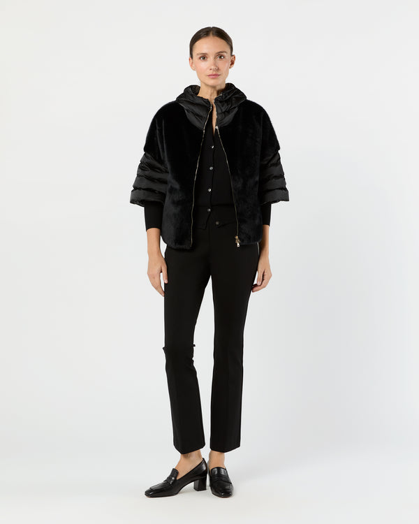 Sid Mashburn Satin Jacket With Faux Fur Front In Black