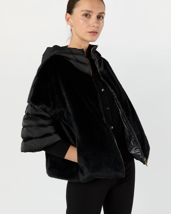 Sid Mashburn Satin Jacket With Faux Fur Front In Black