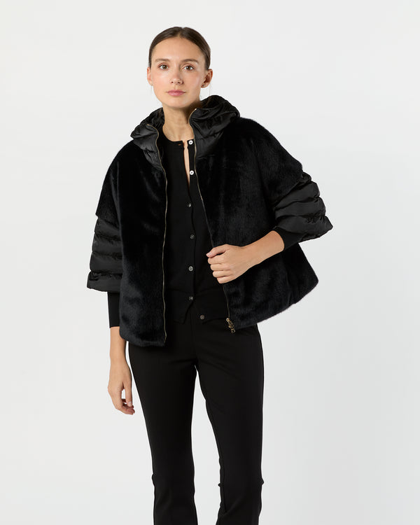 sid mashburn Satin Jacket with Faux Fur Front in Black