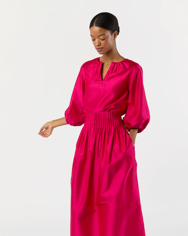 Sid Mashburn Savannah Top In Fuchsia Washed Silk Shantung