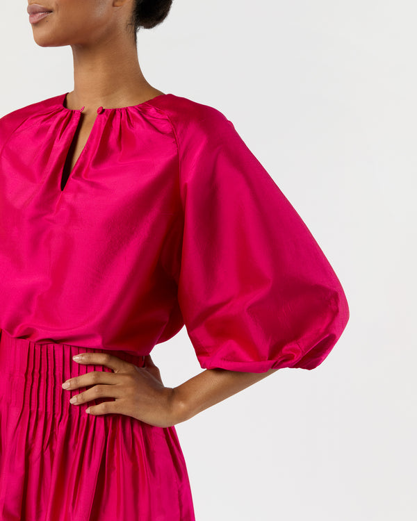 sid mashburn Savannah Top in Fuchsia Washed Silk Shantung