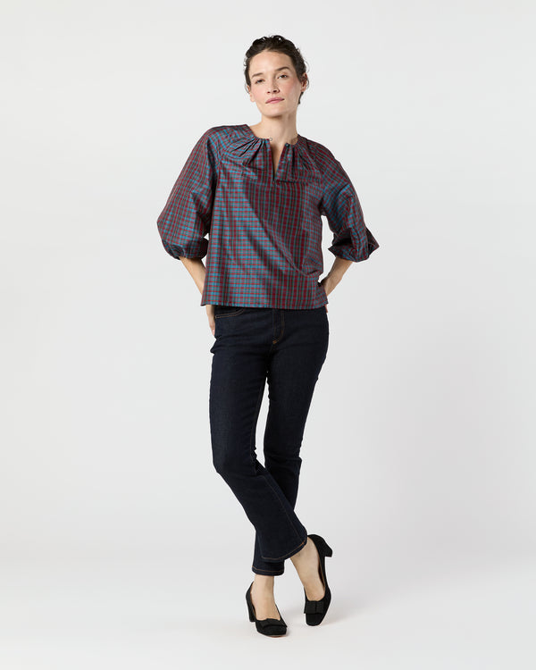 Sid Mashburn Savannah Top In Mini MacBeth Tartan Iridescent Silk Shantung