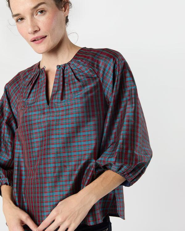 Sid Mashburn Savannah Top In Mini MacBeth Tartan Iridescent Silk Shantung