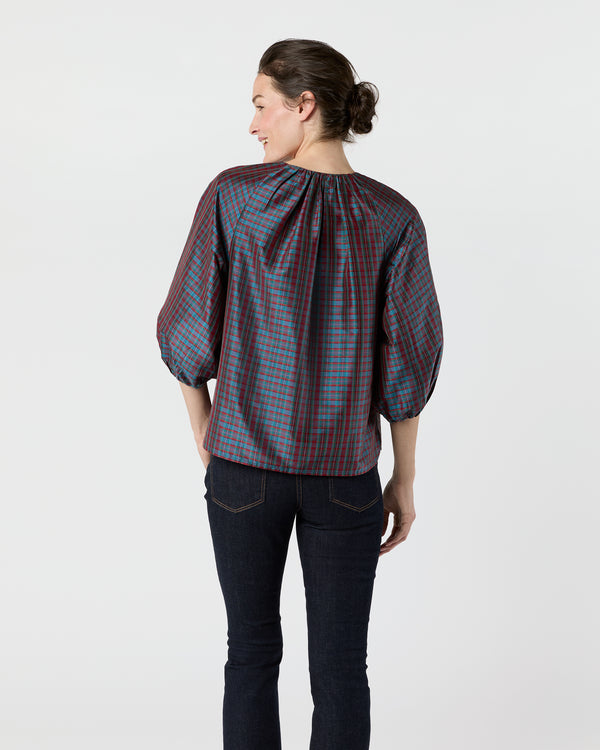 Sid Mashburn Savannah Top In Mini MacBeth Tartan Iridescent Silk Shantung
