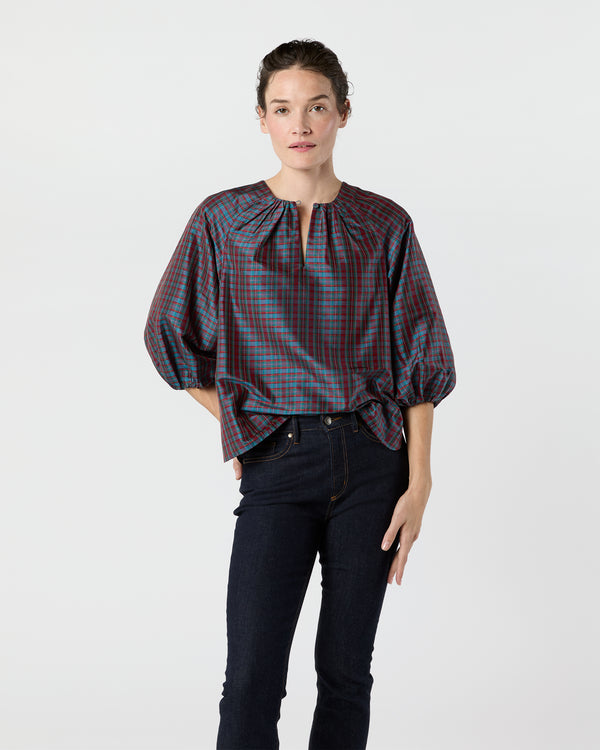 sid mashburn Savannah Top in Mini MacBeth Tartan Iridescent Silk Shantung