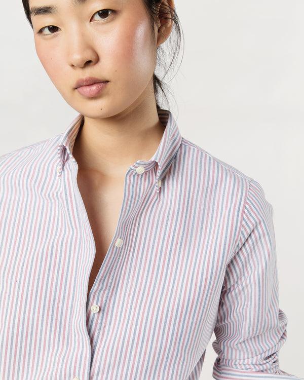 Sid Mashburn Schoolgirl Shirt In Blue/Red Multi Stripe Oxford