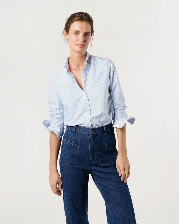 sid mashburn Schoolgirl Shirt in Blue University Stripe Oxford