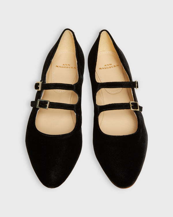 Sid Mashburn Semi-Pointed-Toe Double-Strap Mary Jane In Black Velvet