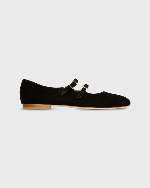 sid mashburn Semi-Pointed-Toe Double-Strap Mary Jane in Black Velvet