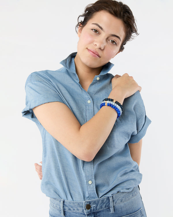 Sid Mashburn Semi Precious Beaded Bracelet In Blue Cloud Monochrome