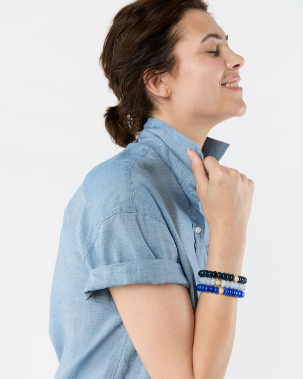 Sid Mashburn Semi Precious Beaded Bracelet In Blue Cloud Monochrome