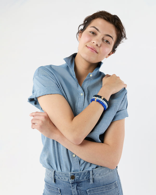 Sid Mashburn Semi Precious Beaded Bracelet In Canard Blue