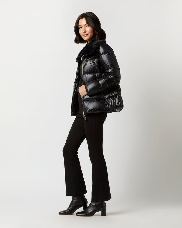 Sid Mashburn Shiny Nylon Short Jacket With Faux Fur In Black