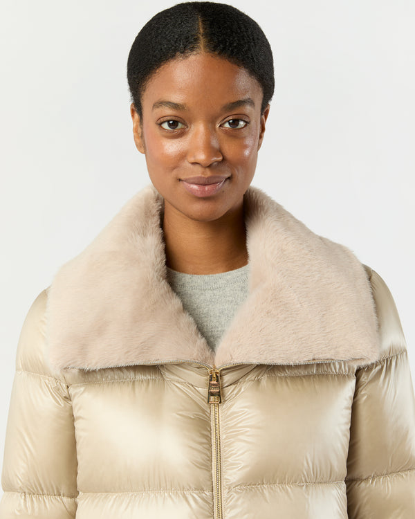Sid Mashburn Shiny Nylon Short Jacket With Faux Fur In Champagne