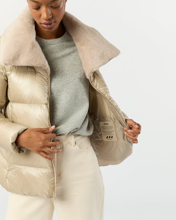 Sid Mashburn Shiny Nylon Short Jacket With Faux Fur In Champagne