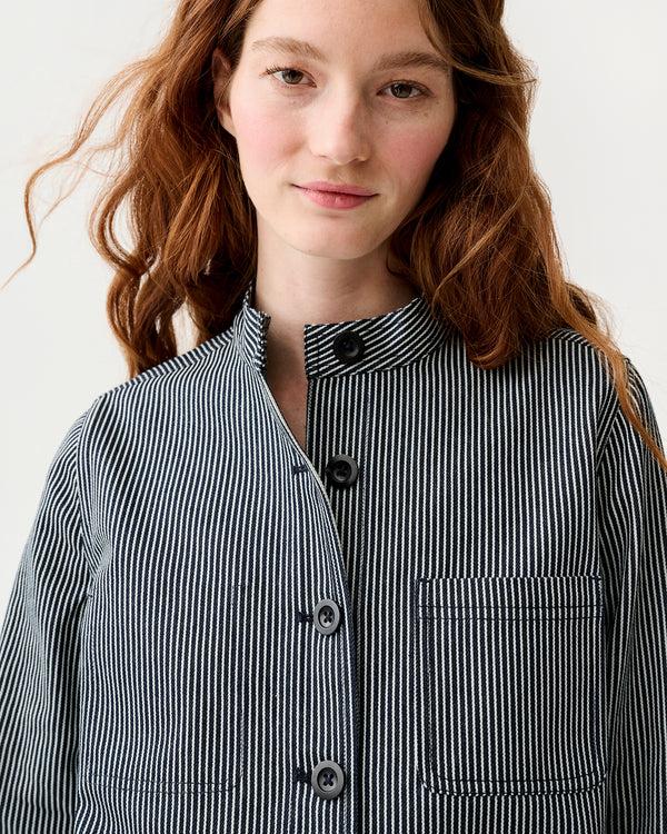 Sid Mashburn Short Chore Jacket In Indigo Railroad Stripe Denim