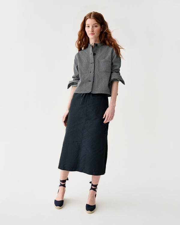 Sid Mashburn Short Chore Jacket In Indigo Railroad Stripe Denim