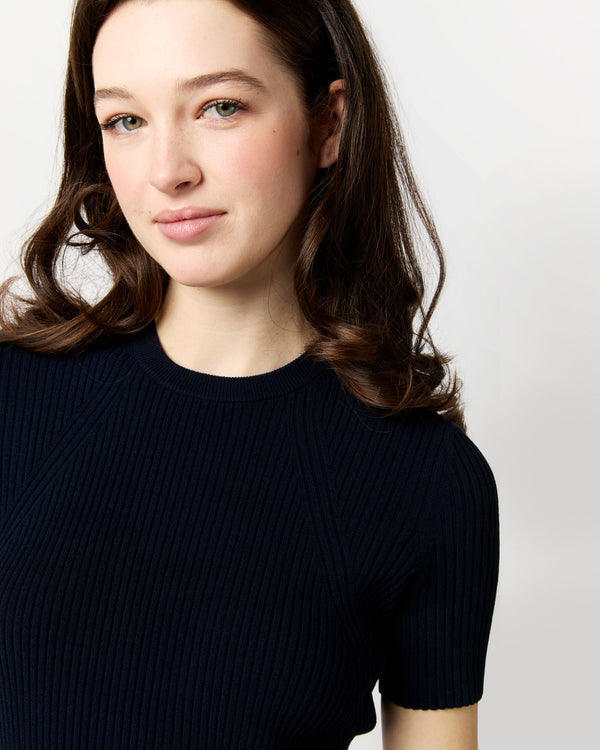 Sid Mashburn Short-Sleeved Addie Sweater In Navy Techno Yarn