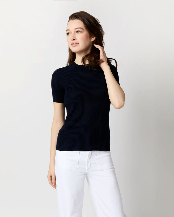 sid mashburn Short-Sleeved Addie Sweater in Navy Techno Yarn