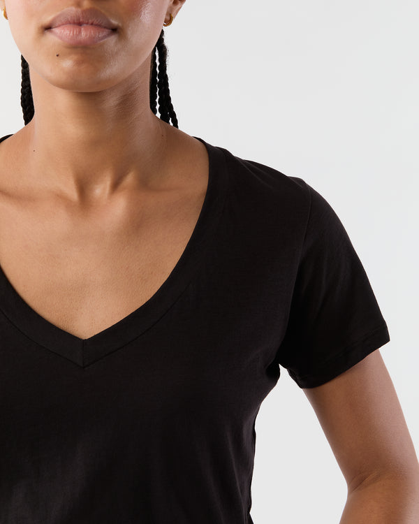 Sid Mashburn Short-Sleeved Deep-V Tee In Black Pima Cotton