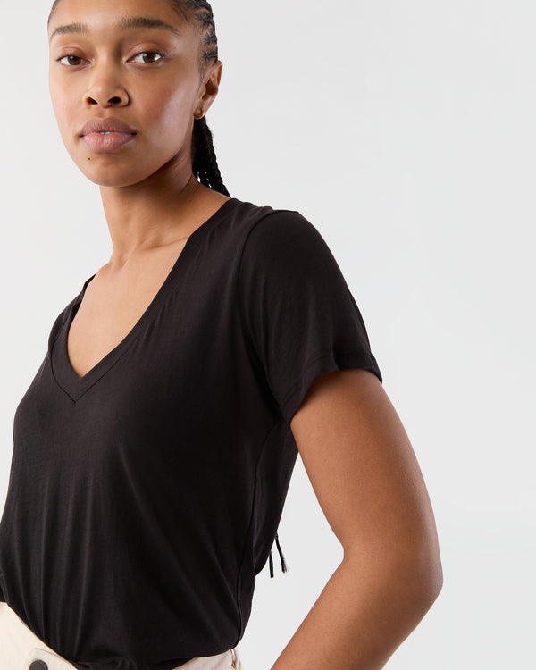 Sid Mashburn Short-Sleeved Deep-V Tee In Black Pima Cotton