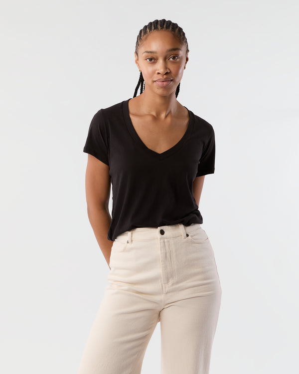 sid mashburn Short-Sleeved Deep-V Tee in Black Pima Cotton