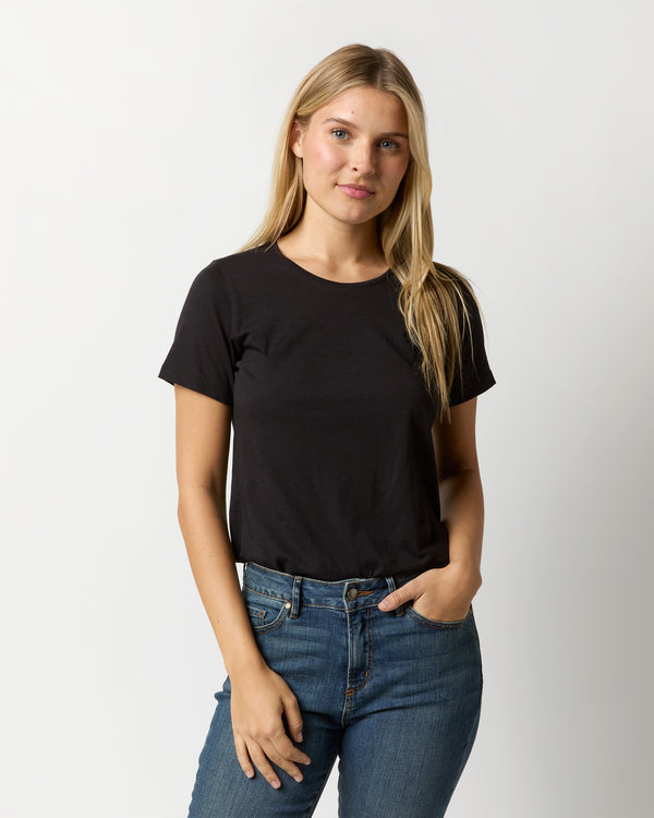 sid mashburn Short-Sleeved Relaxed Tee in Black Pima Cotton