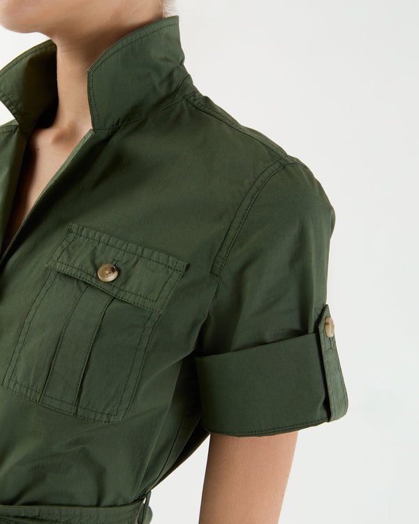 Sid Mashburn Short-Sleeved Tess Safari Shirt In Military Paperweight Stretch Poplin