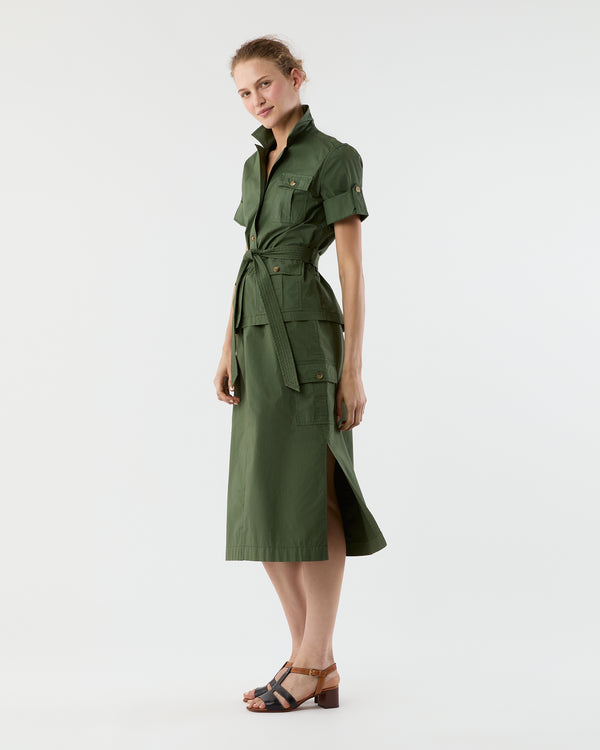 Sid Mashburn Short-Sleeved Tess Safari Shirt In Military Paperweight Stretch Poplin