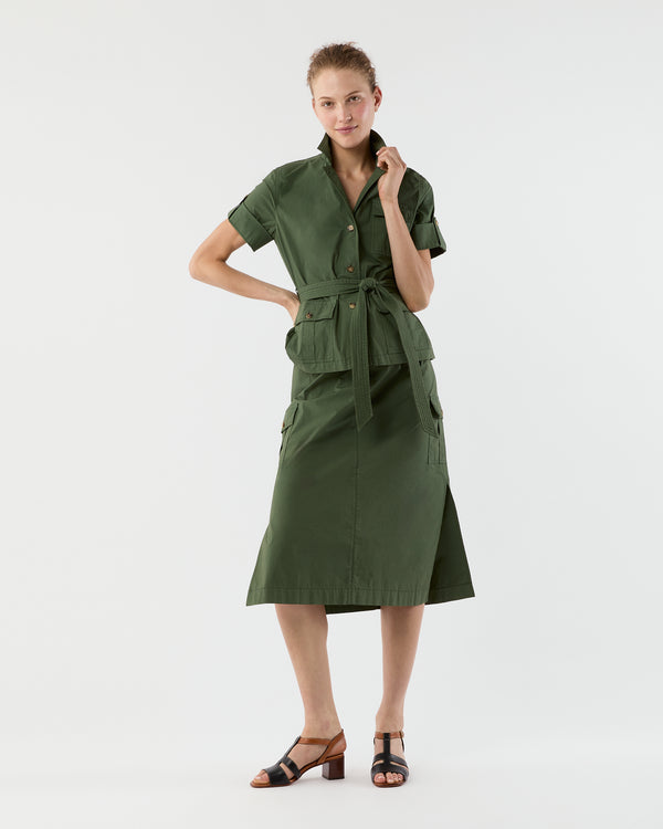 sid mashburn Short-Sleeved Tess Safari Shirt in Military Paperweight Stretch Poplin