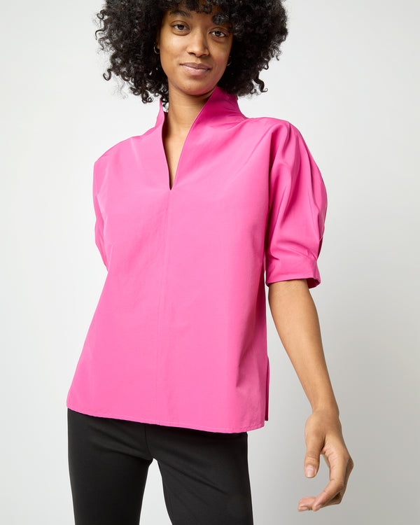 Sid Mashburn Short-Sleeved Violet Top In Azalea Cotton/Nylon Faille