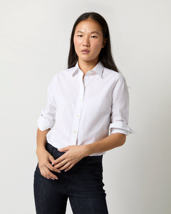 Sid Mashburn Sibyl Shirt In White/Grey Pinstripe Washed Poplin