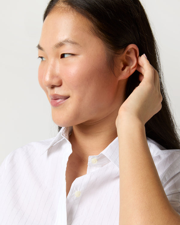 Sid Mashburn Sibyl Shirt In White/Grey Pinstripe Washed Poplin