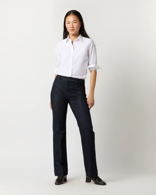 Sid Mashburn Sibyl Shirt In White/Grey Pinstripe Washed Poplin