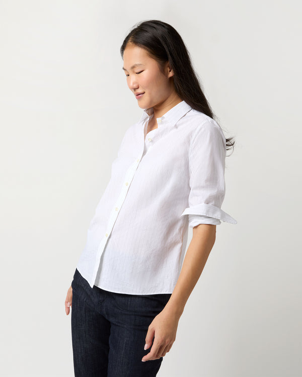 sid mashburn Sibyl Shirt in White/Grey Pinstripe Washed Poplin