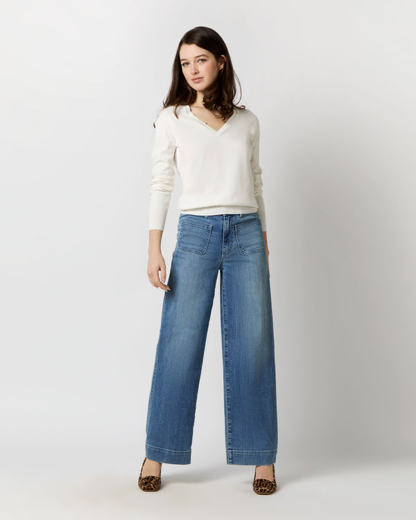 Sid Mashburn Alida V-Neck Sweater In Ivory Cotton