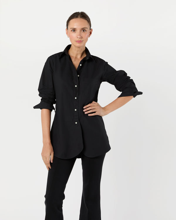 sid mashburn Boyfriend Shirt in Black Poplin