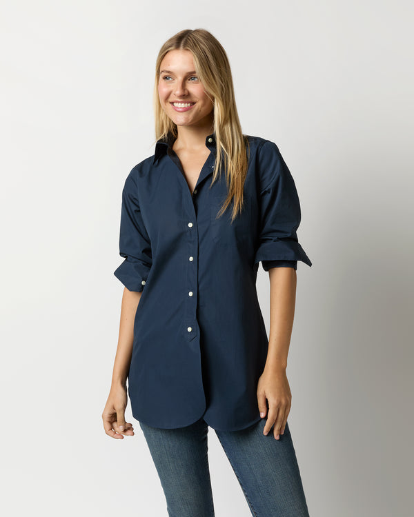 sid mashburn Boyfriend Shirt in Navy Poplin