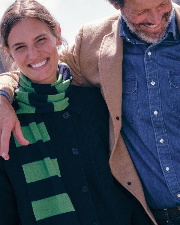 Sid Mashburn Cashmere Scarf In Avocado/Navy Stripe