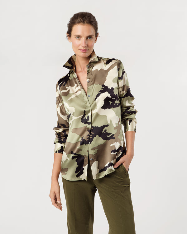 Sid Mashburn Classic Blouse In Camo Silk Charmeuse