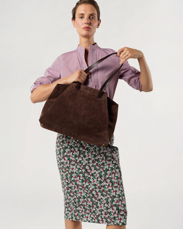 Sid Mashburn Evie Tote In Dark Brown Suede/Leather