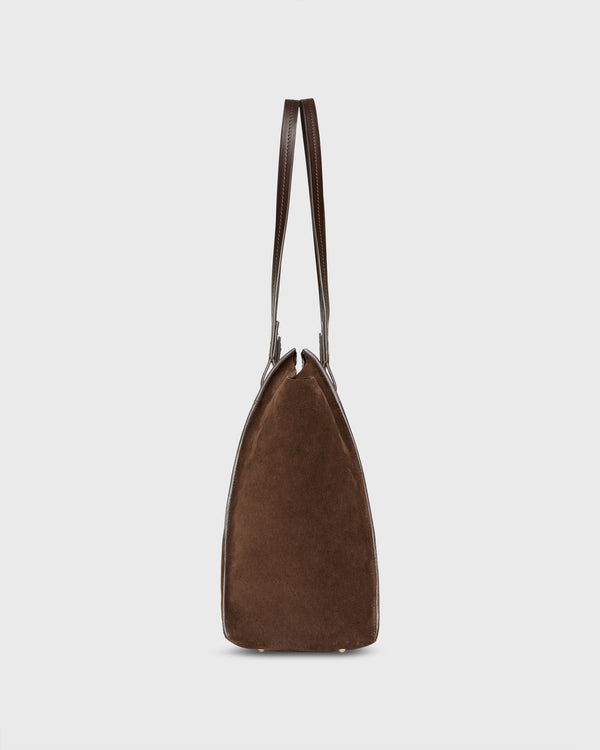 Sid Mashburn Evie Tote In Dark Brown Suede/Leather