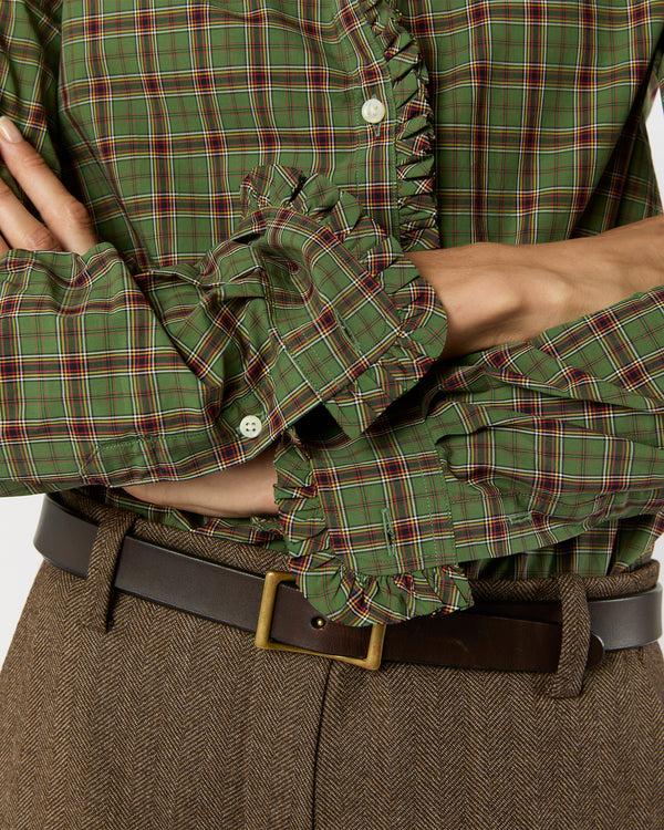 Sid Mashburn Frill Shirt In Green/Red Plaid Poplin