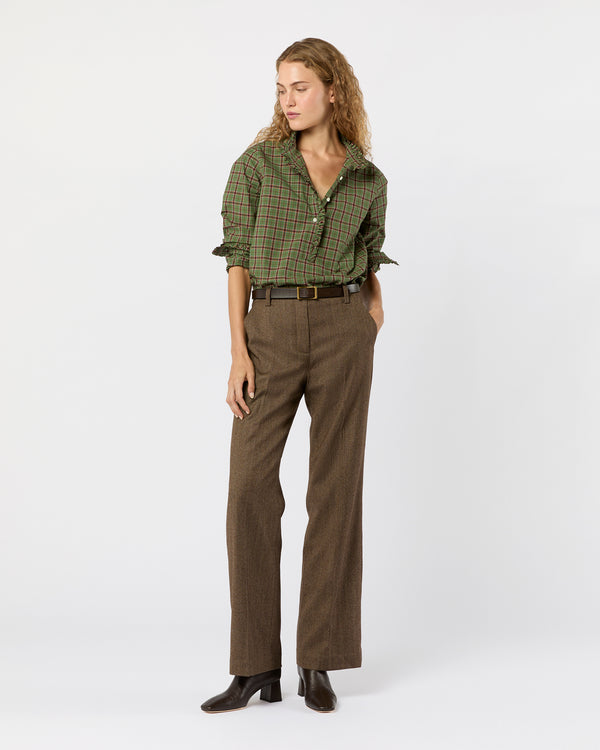 Sid Mashburn Frill Shirt In Green/Red Plaid Poplin