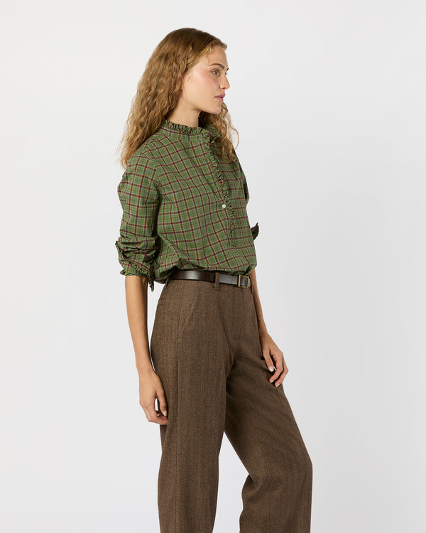 Sid Mashburn Frill Shirt In Green/Red Plaid Poplin
