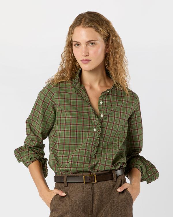 sid mashburn Frill Shirt in Green/Red Plaid Poplin