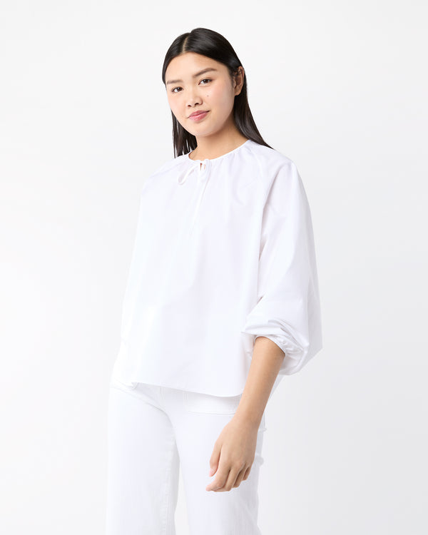 sid mashburn Gathered Tie-Neck Top in White