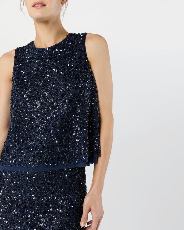 Sid Mashburn Gia Shell In Navy Beaded Mesh