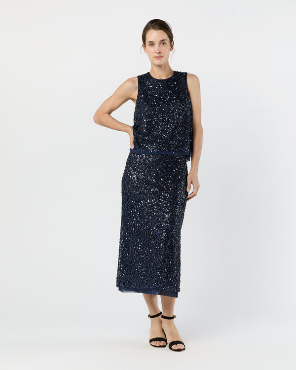 Sid Mashburn Gia Shell In Navy Beaded Mesh
